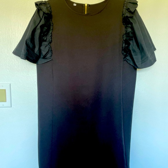 MINI DRESS PARTY COCKTAIL BLACK XL RUFFLE SHORT SLEEVES SHIFT GOLD BACK ZIPPER - Picture 4 of 11